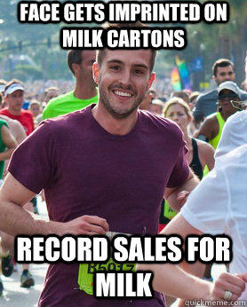 face gets imprinted on milk cartons record sales for milk  Ridiculously photogenic guy