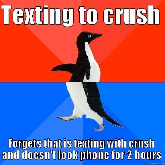 TEXTING TO CRUSH  FORGETS THAT IS TEXTING WITH CRUSH AND DOESN'T LOOK PHONE FOR 2 HOURS Socially Awesome Awkward Penguin