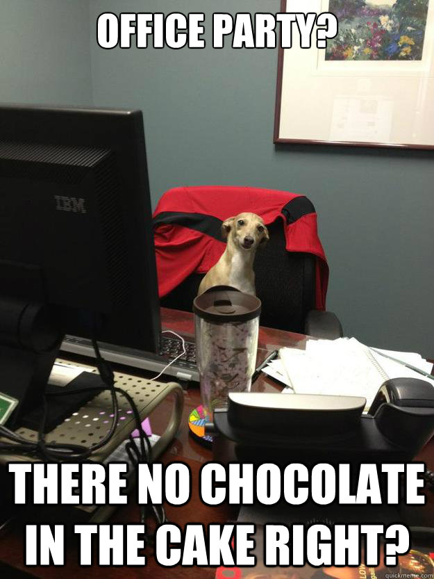 Office Party? There no chocolate in the cake right?  Unhelpful Tech Support Dog