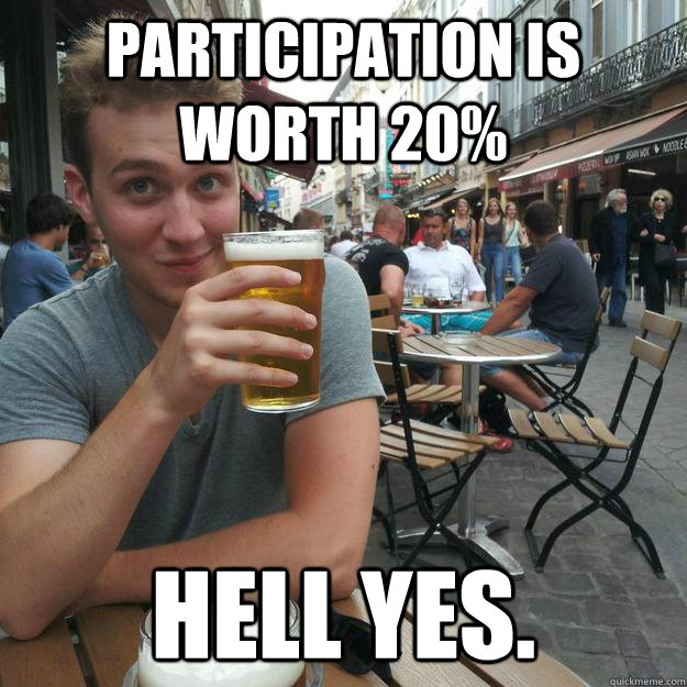 Participation is worth 20% Hell yes.  