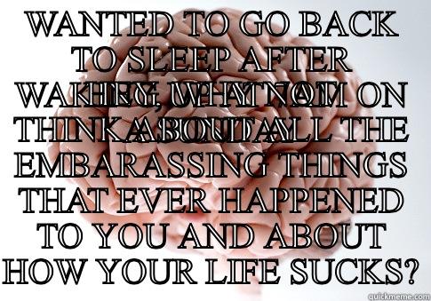 aaand I guess I'll just have 7h of sleep again... - WANTED TO GO BACK TO SLEEP AFTER WAKING UP AT 7AM ON A SUNDAY HEY, WHY NOT THINK ABOUT ALL THE EMBARASSING THINGS THAT EVER HAPPENED TO YOU AND ABOUT HOW YOUR LIFE SUCKS? Scumbag Brain