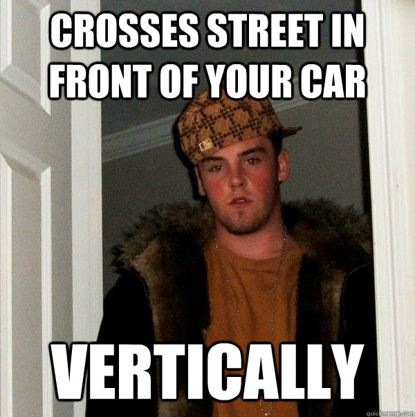Crosses street in front of your car vertically  Scumbag Steve