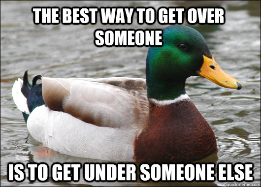 The best way to get over someone Is to get under someone else  Actual Advice Mallard