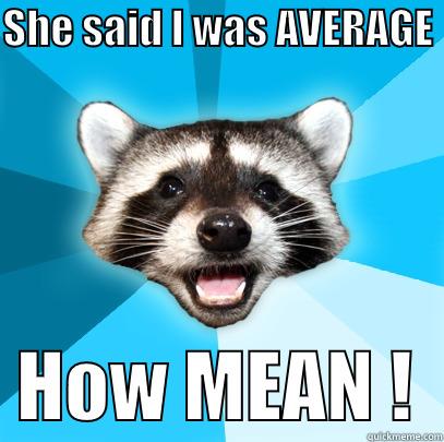 SHE SAID I WAS AVERAGE    HOW MEAN !  Lame Pun Coon