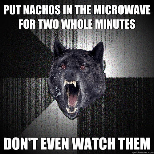 PUT NACHOS IN THE MICROWAVE FOR TWO WHOLE MINUTES DON'T EVEN WATCH THEM  Insanity Wolf