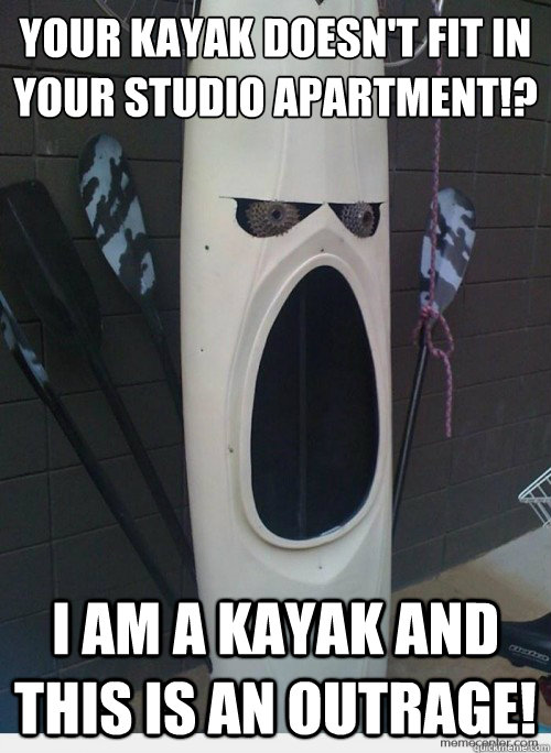 YOUR KAYAK DOESN'T FIT IN YOUR STUDIO APARTMENT!? I AM A KAYAK AND THIS IS AN OUTRAGE!  Angry Kayak