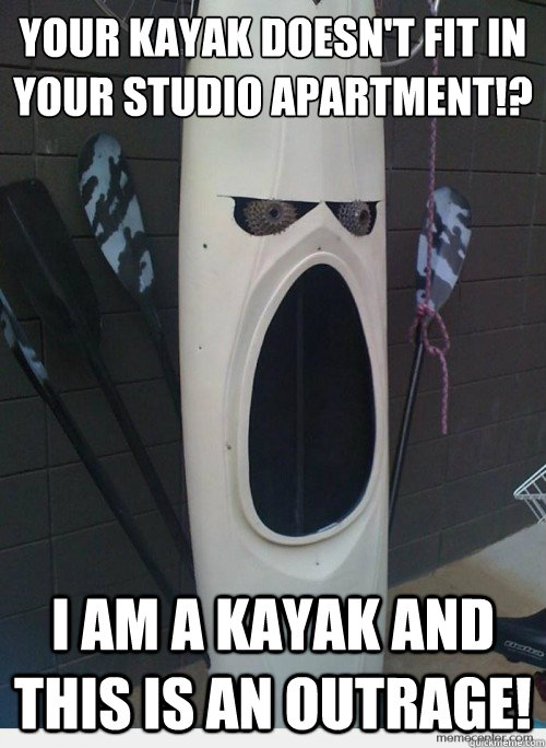 YOUR KAYAK DOESN'T FIT IN YOUR STUDIO APARTMENT!? I AM A KAYAK AND THIS IS AN OUTRAGE!  