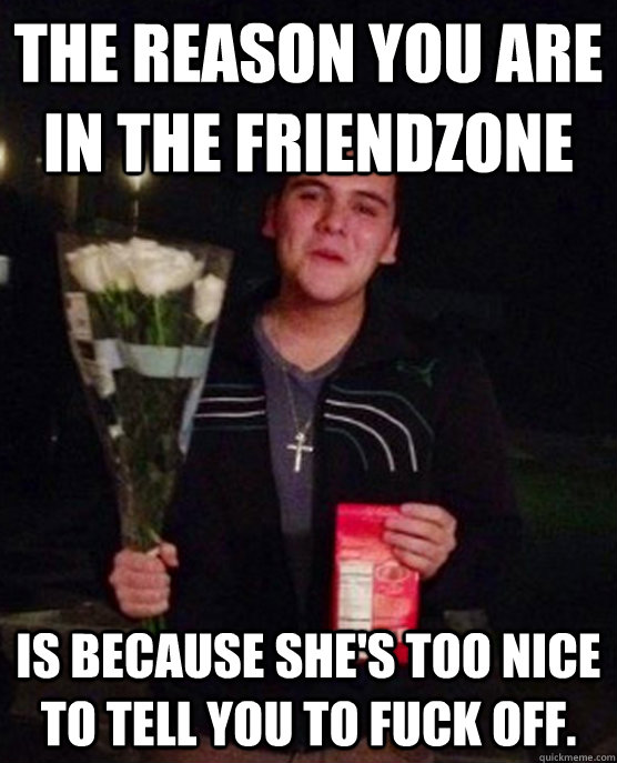 The reason you are in the friendzone is because she's too nice to tell you to fuck off.  Friendzone Johnny