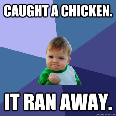 caught a chicken. It ran away.    Success Kid