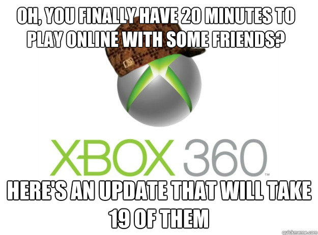 Oh, you finally have 20 minutes to play online with some friends? Here's an update that will take 19 of them  