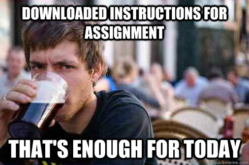 Downloaded instructions for assignment that's enough for today  Lazy College Senior