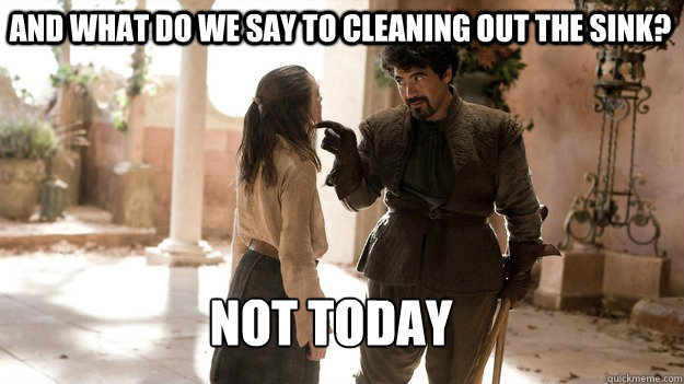 and what do we say to cleaning out the sink? not today  Arya not today
