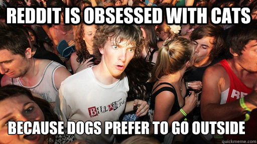 reddit is obsessed with cats because dogs prefer to go outside  Sudden Clarity Clarence