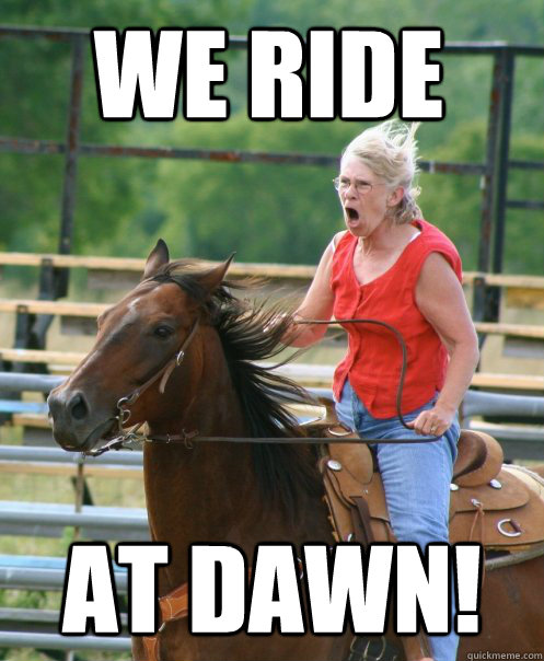 We Ride AT DAWN! Caption 3 goes here Caption 4 goes here  Grandma on horse