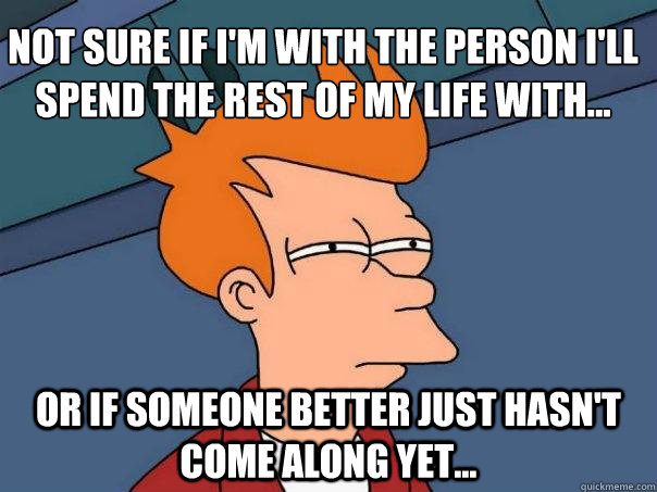 Not sure if I'm with the person I'll spend the rest of my life with... Or if someone better just hasn't come along yet...  Futurama Fry
