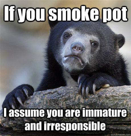 If you smoke pot I assume you are immature and irresponsible  Confession Bear