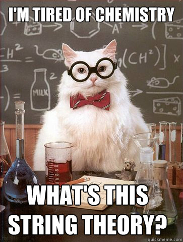 I'm tired of chemistry 

 what's this String Theory?   Science Cat