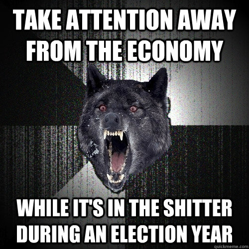 Take attention away from the economy while it's in the shitter during an election year  Insanity Wolf