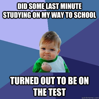 Did some last minute studying on my way to school Turned out to be on the test  Success Kid