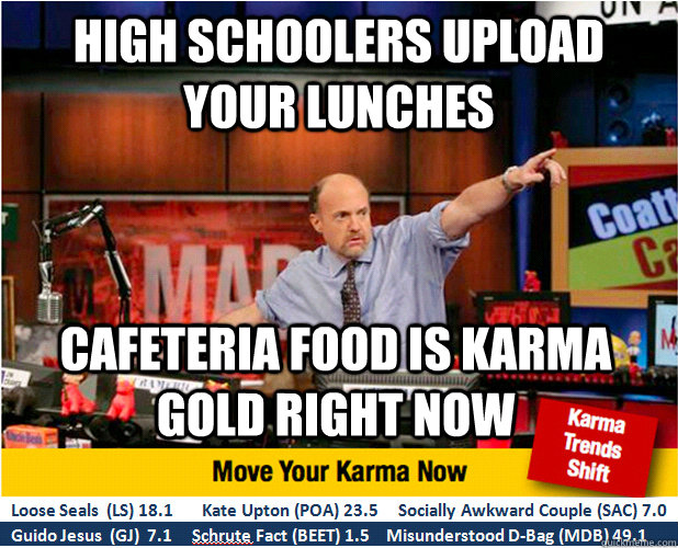 high schoolers upload your lunches cafeteria food is karma gold right now  Jim Kramer with updated ticker