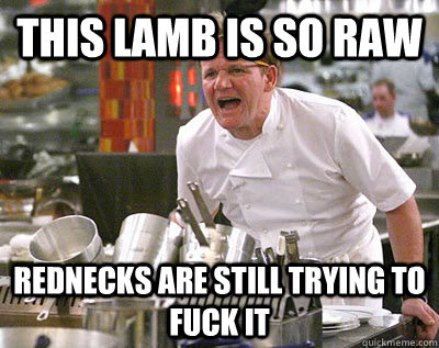 this lamb is so raw rednecks are still trying to fuck it  Chef Ramsay
