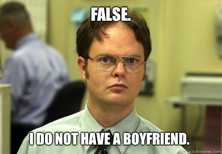 False. I do not have a boyfriend.  Dwight