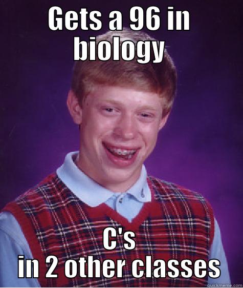 GETS A 96 IN BIOLOGY C'S IN 2 OTHER CLASSES Bad Luck Brian