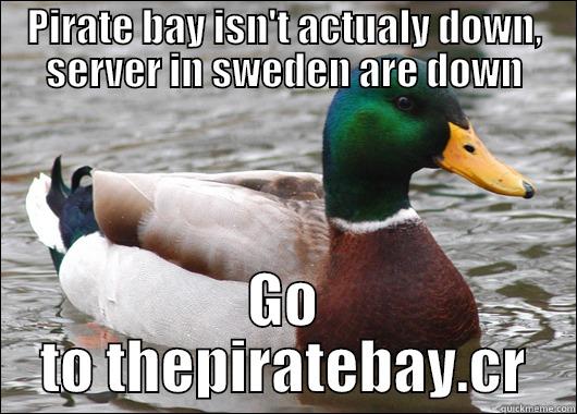 PIRATE BAY ISN'T ACTUALY DOWN, SERVER IN SWEDEN ARE DOWN GO TO THEPIRATEBAY.CR Actual Advice Mallard