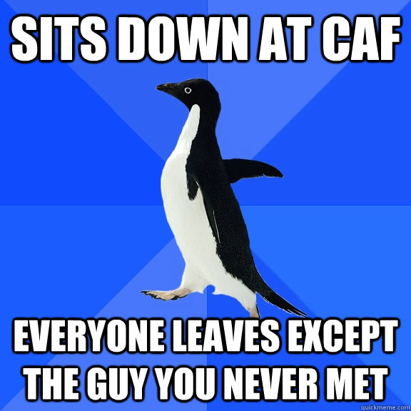 Sits down at caf Everyone leaves except the guy you never met  Socially Awkward Penguin