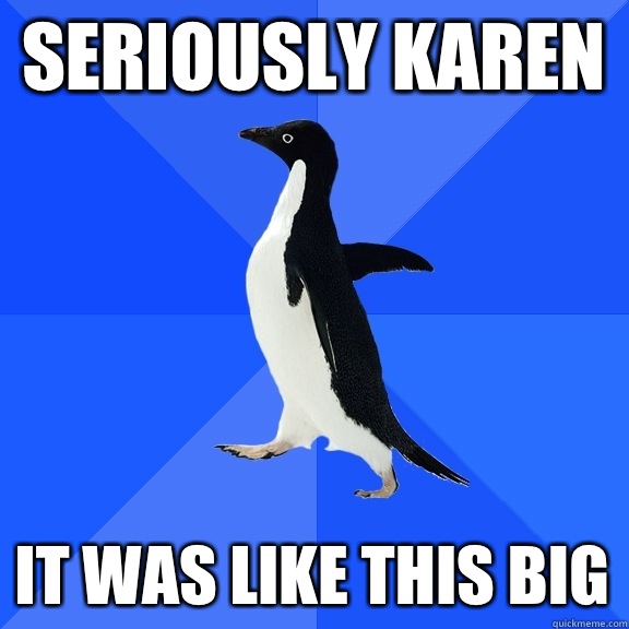 Seriously Karen  It was like this big  Socially Awkward Penguin
