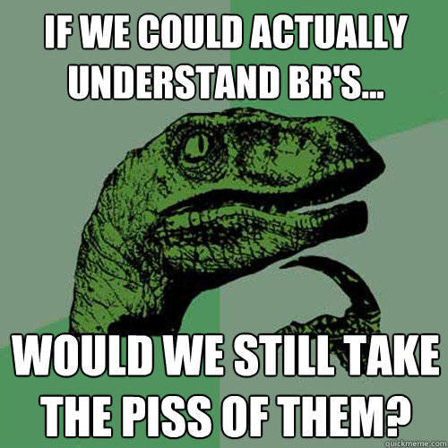If we could actually understand BR's... Would we still take the piss of them?  Philosoraptor