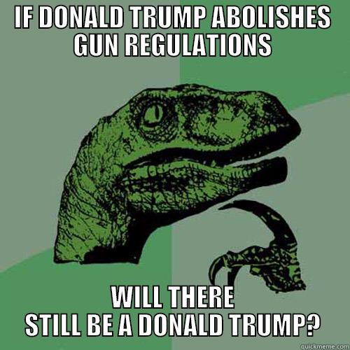 IF DONALD TRUMP ABOLISHES GUN REGULATIONS WILL THERE STILL BE A DONALD TRUMP? Philosoraptor