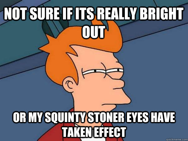 Not sure if its really bright out Or my squinty stoner eyes have taken effect  Futurama Fry