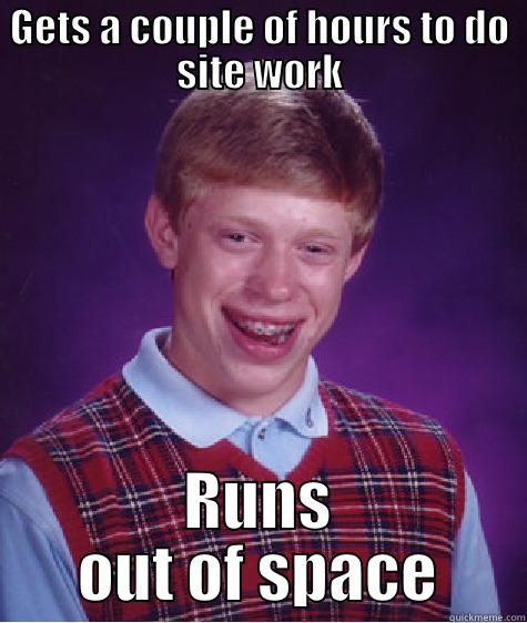 Webmaster Problems - GETS A COUPLE OF HOURS TO DO SITE WORK RUNS OUT OF SPACE Bad Luck Brian
