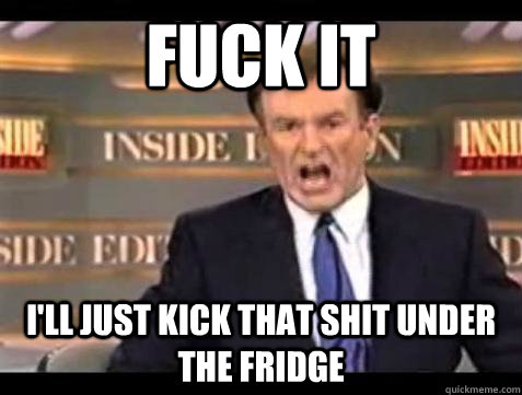 Fuck it I'll just kick that shit under the fridge - Fuck it I'll just kick that shit under the fridge  Bill OReilly Fuck It