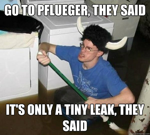 go to pflueger, they said it's only a tiny leak, they said  They said