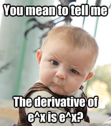 You mean to tell me The derivative of e^x is e^x? - You mean to tell me The derivative of e^x is e^x?  skeptical baby