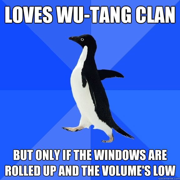 Loves Wu-Tang Clan but only if the windows are rolled up and the volume's low  Socially Awkward Penguin