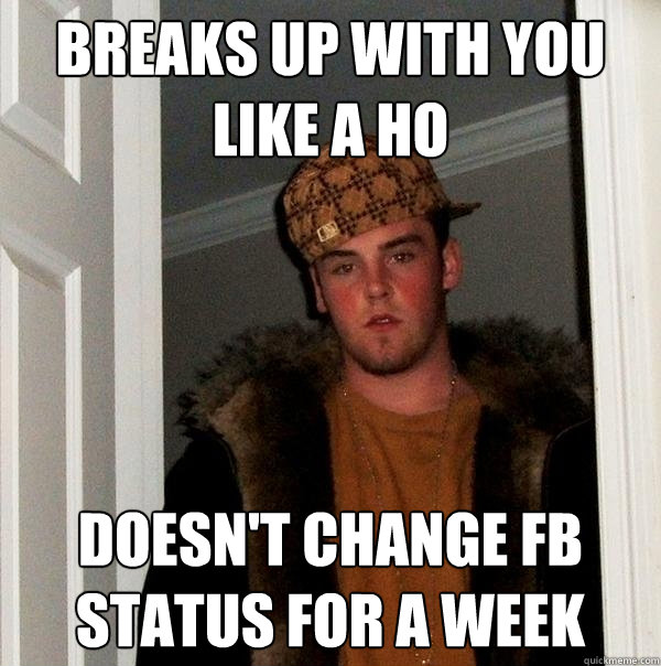 breaks up with you like a ho doesn't change fb status for a week  Scumbag Steve