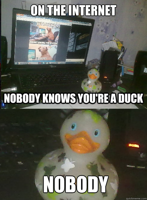 ON THE INTERNET NOBODY KNOWS YOU'RE A DUCK NOBODY - ON THE INTERNET NOBODY KNOWS YOU'RE A DUCK NOBODY  Nobody knows youre a Duck
