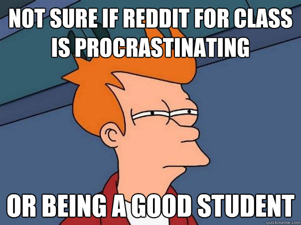 Not sure if Reddit for class is procrastinating or being a good student  Futurama Fry