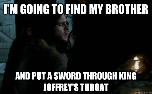 I'm going to find my brother and put a sword through king joffrey's throat - I'm going to find my brother and put a sword through king joffrey's throat  Misc