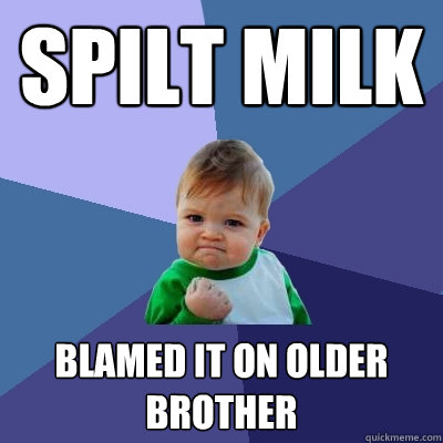 Spilt milk blamed it on older brother  Success Kid