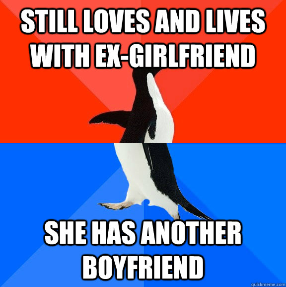 Still loves and lives with ex-girlfriend She has another boyfriend  Socially Awesome Awkward Penguin