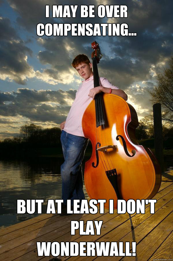 I may be over compensating... But at least I don't play 
WONDERWALL!  Over-confident Bassist