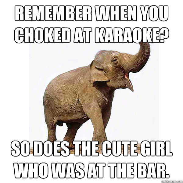 Remember when you choked at karaoke?  So does the cute girl who was at the bar. - Remember when you choked at karaoke?  So does the cute girl who was at the bar.  Memory Elephant