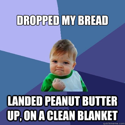 Dropped my bread Landed peanut butter up, on a clean blanket - Dropped my bread Landed peanut butter up, on a clean blanket  Success Kid