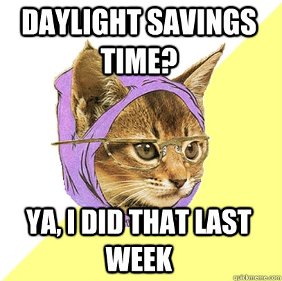 daylight savings time? Ya, I did that last week  Hipster Kitty