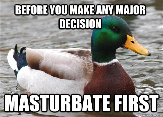 before you make any major decision masturbate first  Actual Advice Mallard