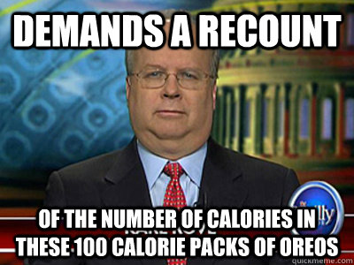 Demands a recount OF THE NUMBER OF CALORIES IN THESE 100 CALORIE PACKS OF OREOS - Demands a recount OF THE NUMBER OF CALORIES IN THESE 100 CALORIE PACKS OF OREOS  Disbelieving Karl Rove